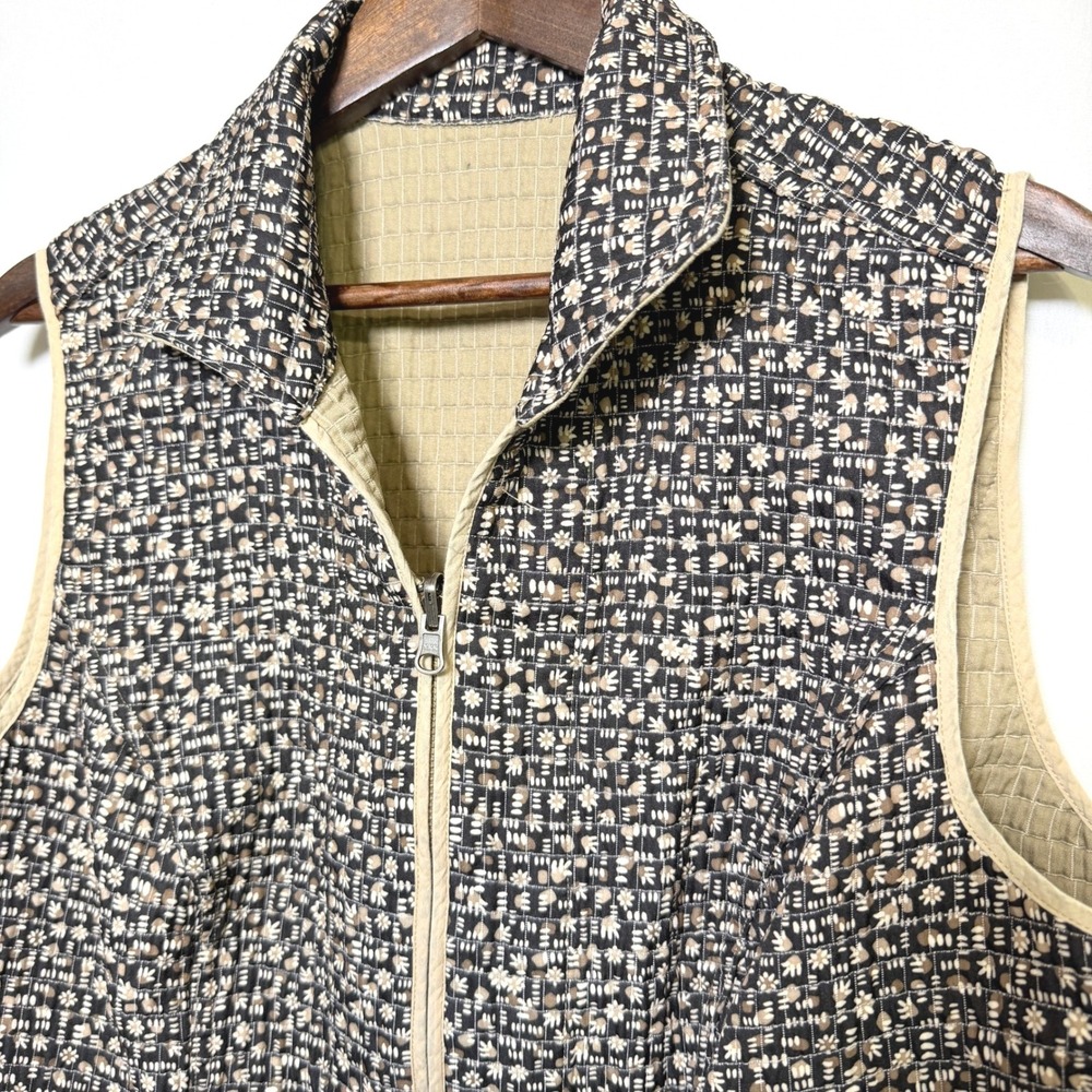 Womens Reversible Quilted Vest Floral Print Tan Floral Full Zip Estimated XL/1X